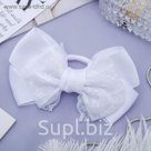Резинка для волос бант "Школьница" 11,5 см, кружево, белый