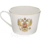 Подарочный набор Кружка из  костяного фарфора 400мл.; Артикул: 1979; Производитель стекла/хрусталя/фарфора: Китай; Цвет/Дизайн: белый / золото герб Р