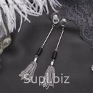 Серьги висячие "Кисти", цвет чёрный в серебре