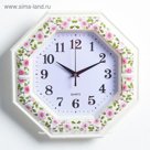 Часы настенные восьмиугольник, рама с цветочками 27,5*27,5*3