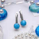 Серьги посеребрение черника Бирюза новая