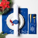 Набор салфетка, конверт для с/п, кольцо "Лес" с вышивкой, синий 100 %п/э, фетр