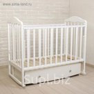 Детская кроватка «Берёзка» на маятнике, с ящиком, цвет белый