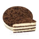 Шоколадный бисквит, прослоенный заварным сливочным кремом. Торт покрыт какао и шоколадными каплями.