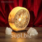 Соляной светильник "Круглый", большой, с узором "Жар-птица", деревянный декор, цельный кристалл