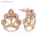 Серьги со стразами "Корона", цвет белый в золоте