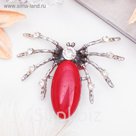 Брошь паучок "Коралл" со стразами, в чернёном серебре