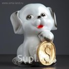 Копилка "Щенок с монетой" серый, 20 см микс