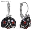 Серьги эмаль "Божья коровка", цвет чёрно-красный в серебре