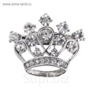 Брошь "Коронка" малая, цвет белый в серебре