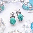 Серьги посеребрение лотос Бирюза новая