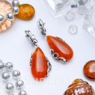 Серьги посеребрение капля в лепестках Сердолик