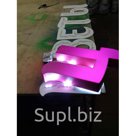 Лицевая часть - акрил. Боковые и задняя стенки - пластик 3-5 мм., оклейка пленкой Oracal, подстветка - светодиодные модули.