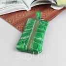 Ключница, отдел на молнии, металлическое кольцо, крокодил, цвет зелёный