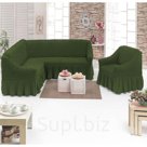 Чехол для мягкой мебели DO CO диван угловой 2 х предметный кресло 1шт оливковый п э
