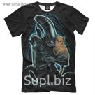 Футболка мужская "Чужой с котиком", размер L HAL-900146