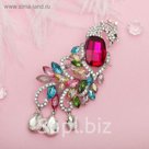 Брошь "Жар-птица с пышным хвостом", разноцветная в серебре