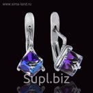 Серьги "Кубик", цветные в чернёном серебре
