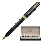 Ручка-роллер подарочная PARKER "Sonnet Matt Black GT", черный матовый лак, позолоченные детали, черная, S0817970