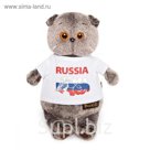 Мягкая игрушка "Басик" в футболке с принтом "Россия", 22 см
