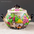 Жаровня "Деревня" цветная лепка, 3 л