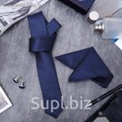 Набор мужской "Элит" галстук 145*5см, платок, запонки, клетка мелкая, цвет темно-синий