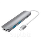 Графитовый переходник для Macbook Deppa USB Type C to 2 USB 3.0/HDMI/Power Delivery 