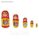 Матрёшка «Птица в руках», красный платок, 10 см