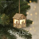 Подвеска световая "Домик со Свечами", 8х5х6 см, 1 LED, бат.(в комп), серое окно, Т/БЕЛЫЙ