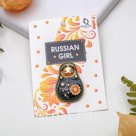 Брошь Матрешка цветная в золоте