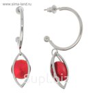 Серьги со стразами "Эллипс" с камнем, цвет красный в серебре