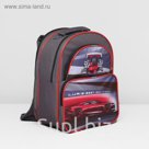 Рюкзак школьный на молнии, 2 отдела, 2 наружных кармана, цвет серый/красный