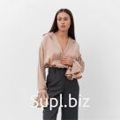 Блузка шелковая с воланами женская MIST, размер 44, бежевая