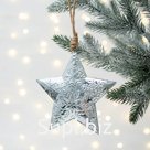 Новогоднее елочное украшение -подвеска "Звезда", серебро, 14 см., металл