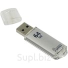Память Smart Buy "V-Cut" 64GB, USB 2.0 Flash Drive, серебристый (металл.корпус)