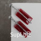 Серьги ассорти "Танзания" иглы, цвет красный в чернёном серебре