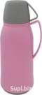 Thermos 0.68L with a glass flask, with a mug-lid. Size: 11.3 x 10.1 x 25.3 cm. Color: pink + gray.