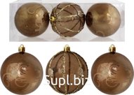 3 Christmas tree balls, 8 cm in diameter. Christmas tree swirls. Color: golden brown.