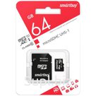 Карта памяти SmartBuy MicroSDXC  64GB UHS-1, Class 10, скорость чтения 10Мб/сек (с адаптером SD)