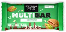 Батончик протеиновый в глазури с повышенным содержанием белка MULTIBAR c фисташкой без сахара 40 ГР
