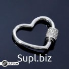 Замок родированный винтовой "Сердце", цвет серебро