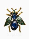Брошь «Муха» крупная, цвет тёмно-синий в чернёном золоте