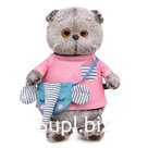 Мягкая игрушка «Кот Басик» 19 см, в футболке и с сумочкой - слоником