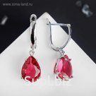 Серьги "Кристалл" капля, цвет красный в серебре