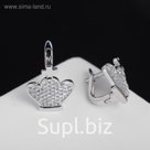 Серьги со стразами "Корона царская", цвет белый в серебре