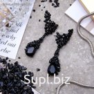 Серьги со стразами "Мечта", цвет чёрный