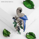 Брошь "Птица" попугай, цветная в серебре