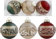 3 Christmas tree balls, 8 cm, Provence style. Color: red/champagne/emerald.