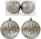 Christmas tree balls, 2 pcs, 8 cm, Impression, color: steel green