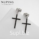 Серьги со стразами XUPING крест изящество, чёрные в серебре